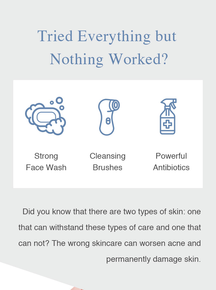 Tried out all the teenage acne brands or pimple treatments and still nothing worked? It's time to try b.glen's Acne Care Trial Set. Did you know that you could unconsciously be damaging your skin by using strong face wash soaps, abbrasive cleansing brushes, and power antibiotics? The wrong skincare treatment can do permanent damage and cause even more acne, pimples, or breakouts. 