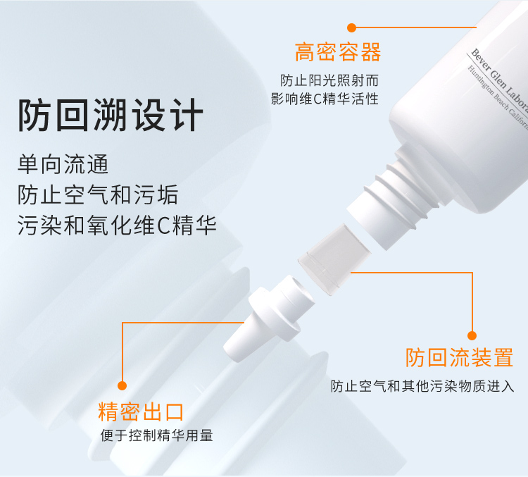 防回溯设计 单向流通防止空气和污垢污染和氧化维C精华