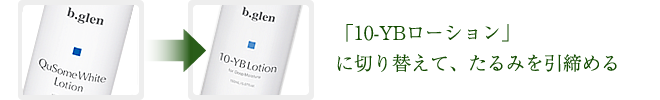 「10-YBローションしっとりタイプ」に切り替えて、たるみを引締める